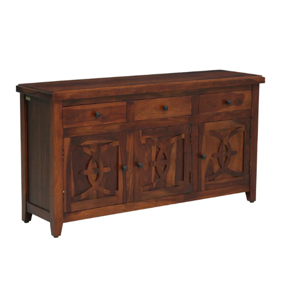 Rich Brown Minimalist Patterned Sheesham Wood Sideboard