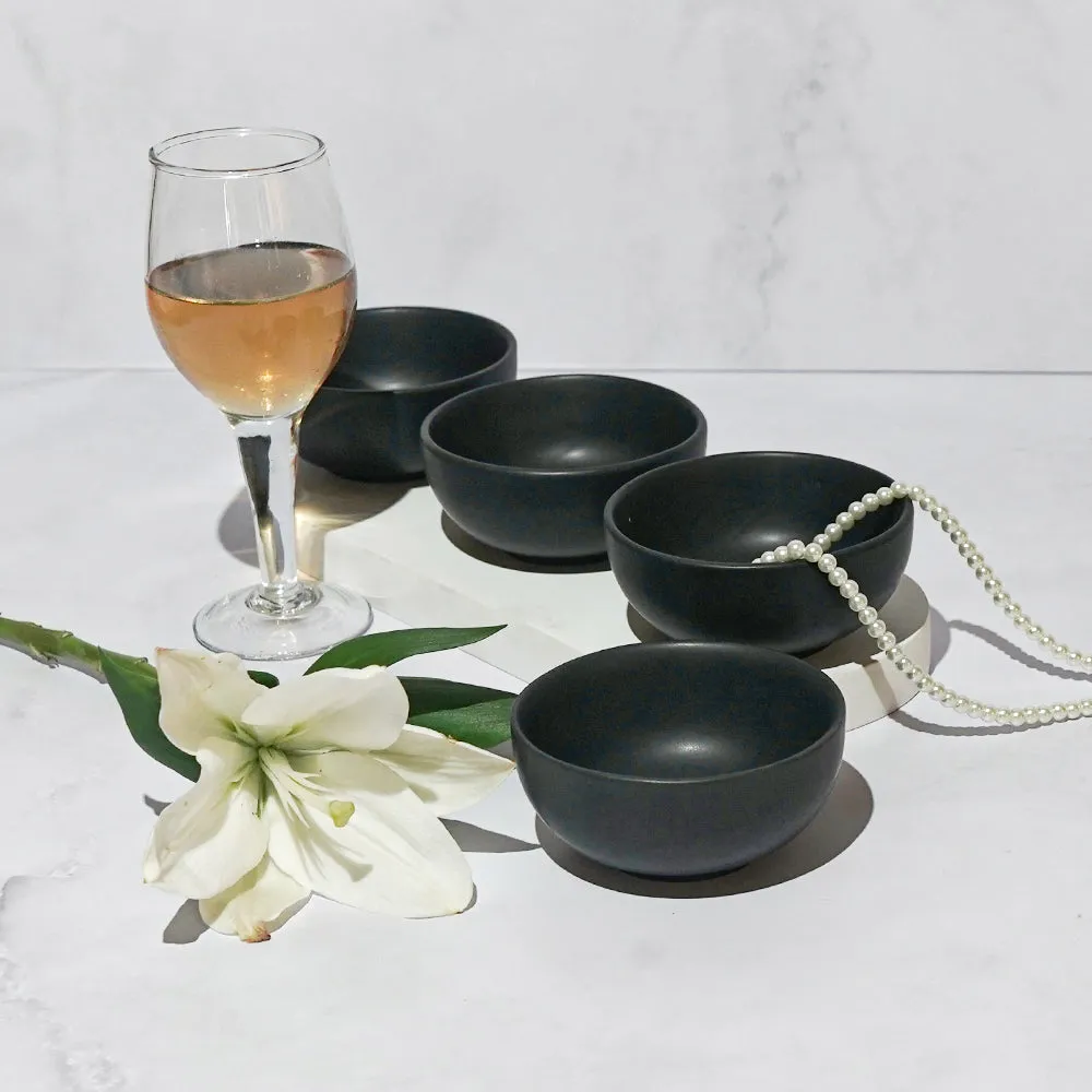 Rich Charcoal Ceramic Bowl Set Of 4