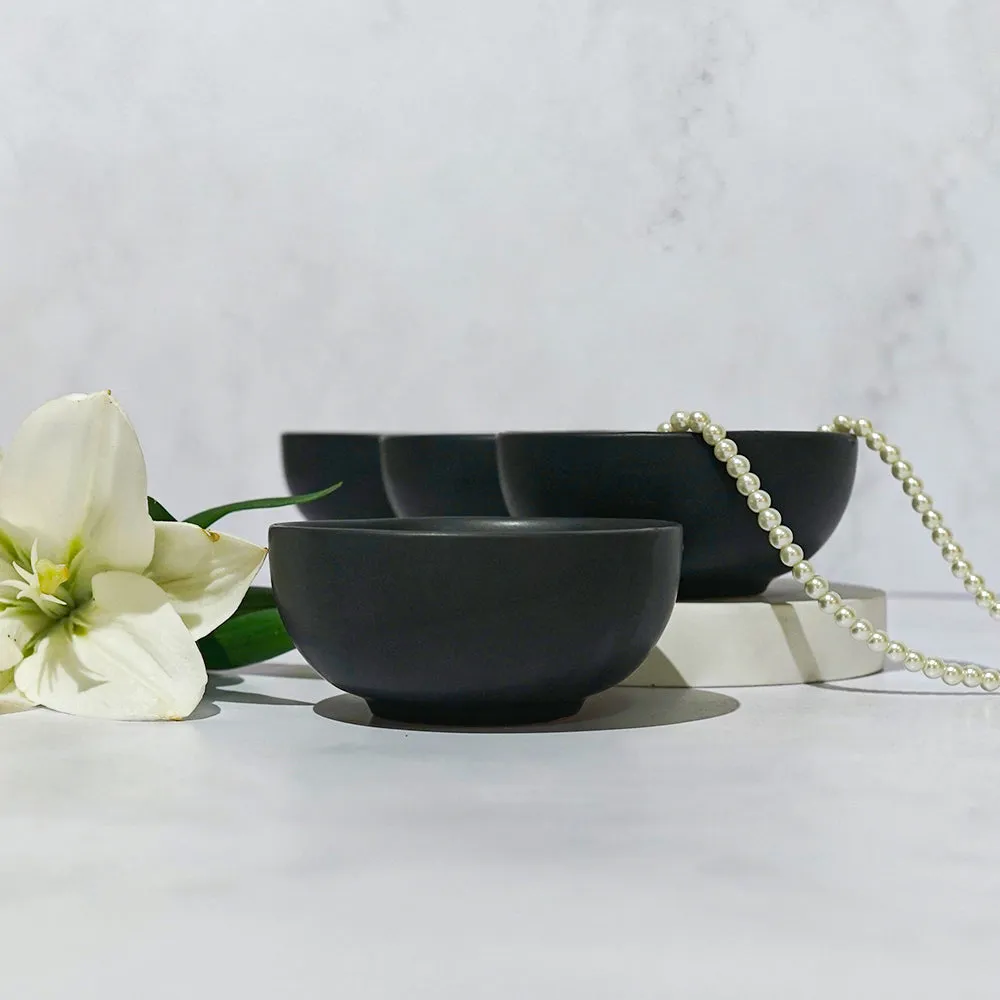 Rich Charcoal Ceramic Bowl Set Of 4