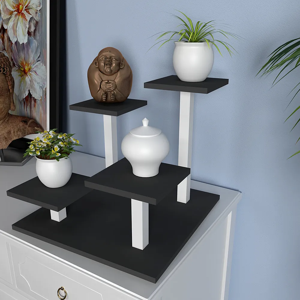 Rich Charcoal Grey Asymmetric Wooden Stand