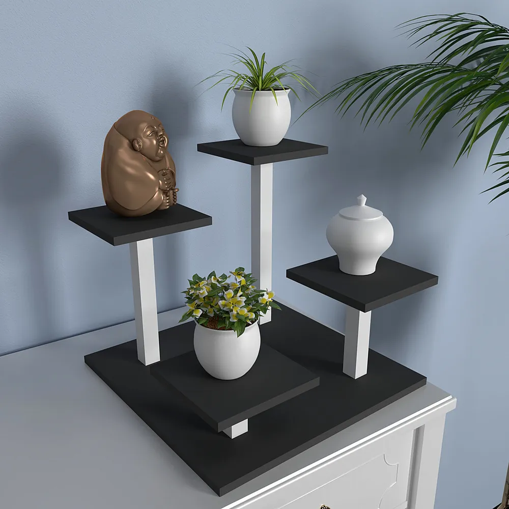 Rich Charcoal Grey Asymmetric Wooden Stand