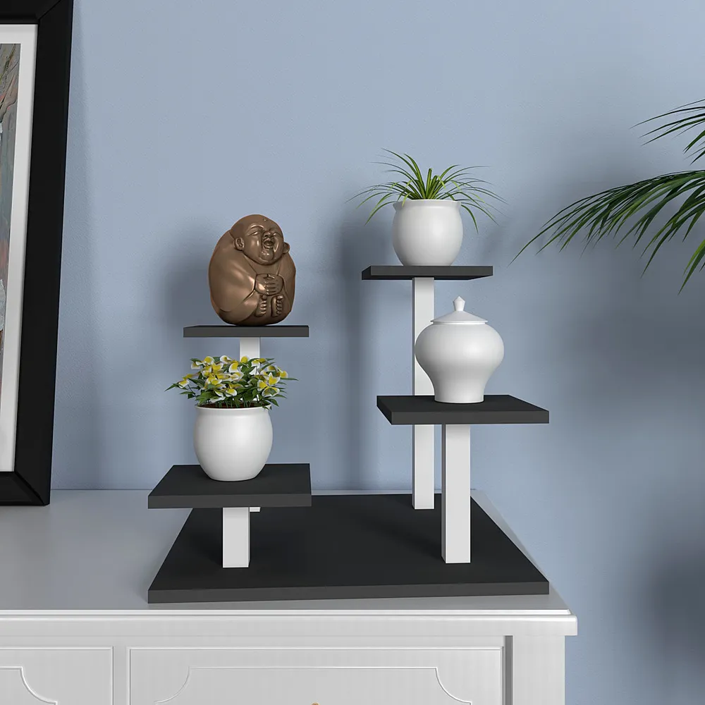 Rich Charcoal Grey Asymmetric Wooden Stand