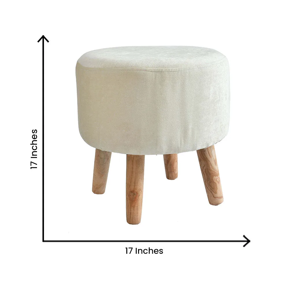 Rich Cream Solid Wooden Pouffe Stool