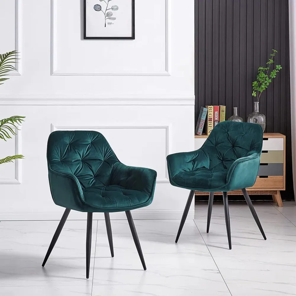 Rich Emerald Comfy Padded Tufted Velvet Lounge Chair Single chair