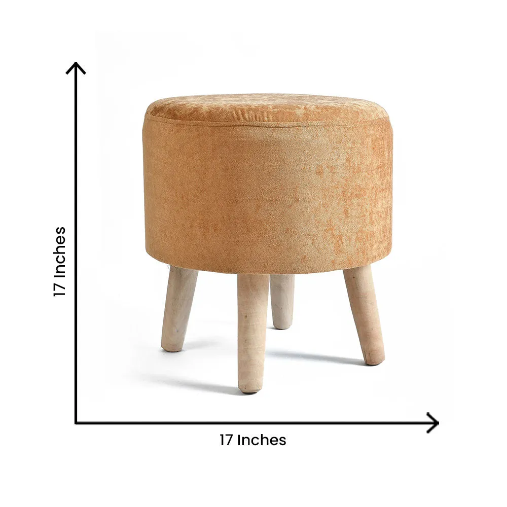 Rich Gold Velvet Solid Wooden Pouffe Stool