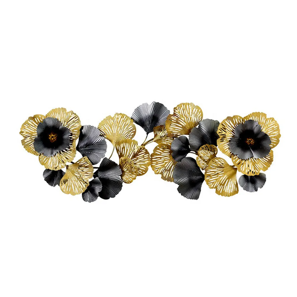 Rich Golden & Grey Wild Floral Metal Wall Art