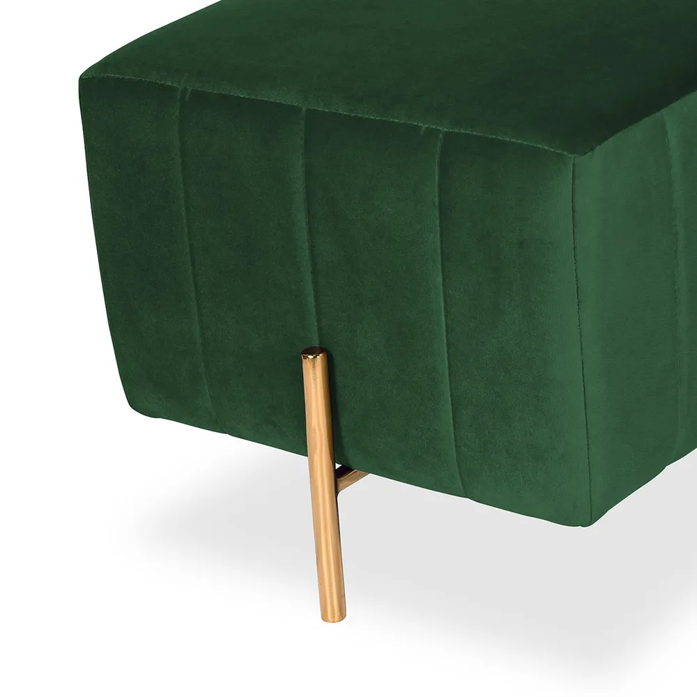 Rich Green Square Ottoman / Pouffe With Golden Legs