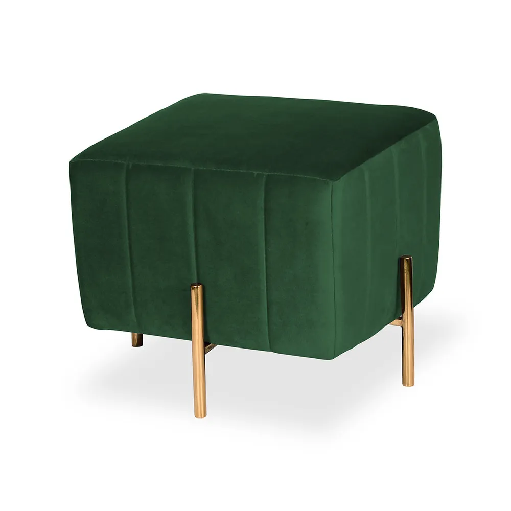 Rich Green Square Ottoman / Pouffe With Golden Legs