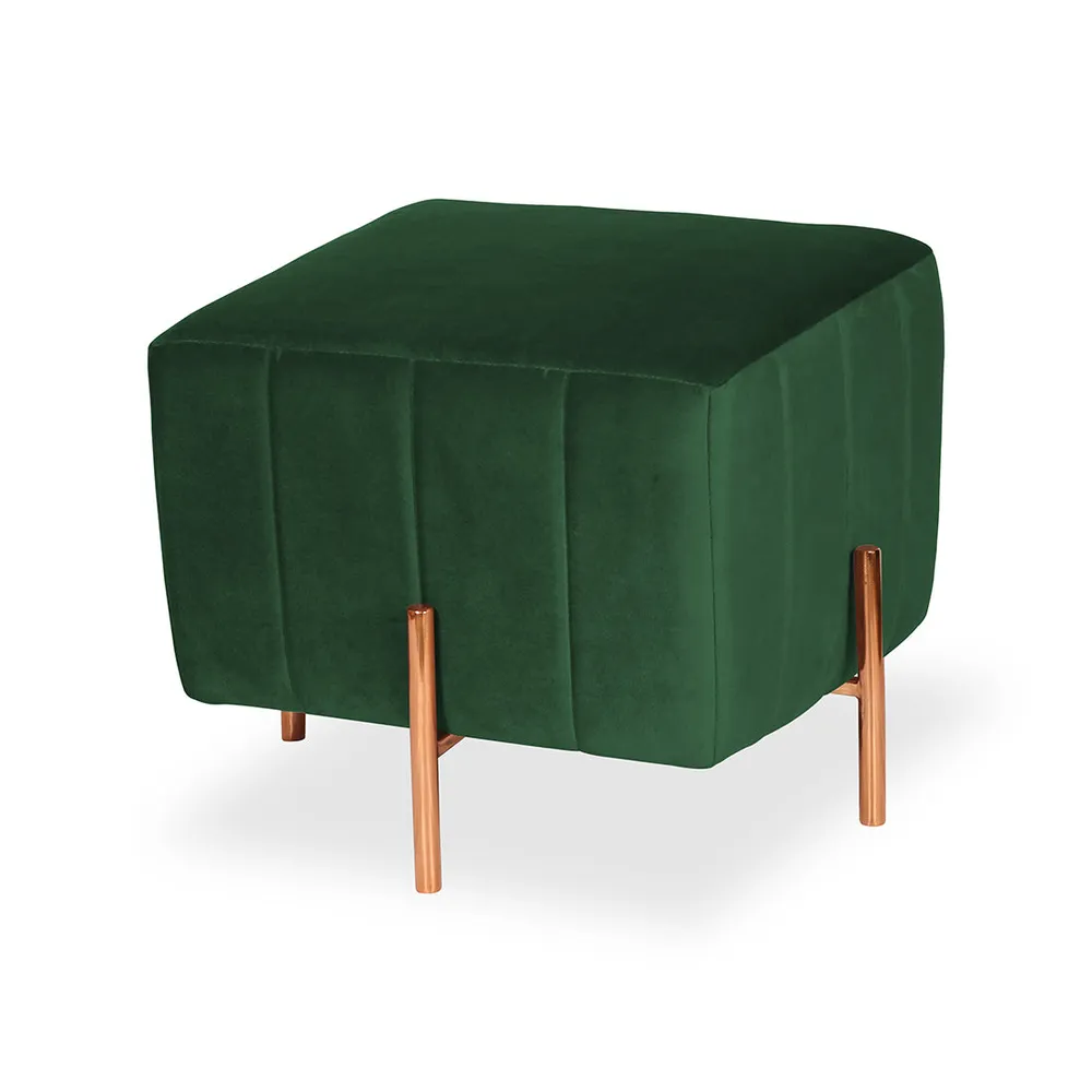 Rich Green Square Ottoman/Pouffe With Rose Gold Legs