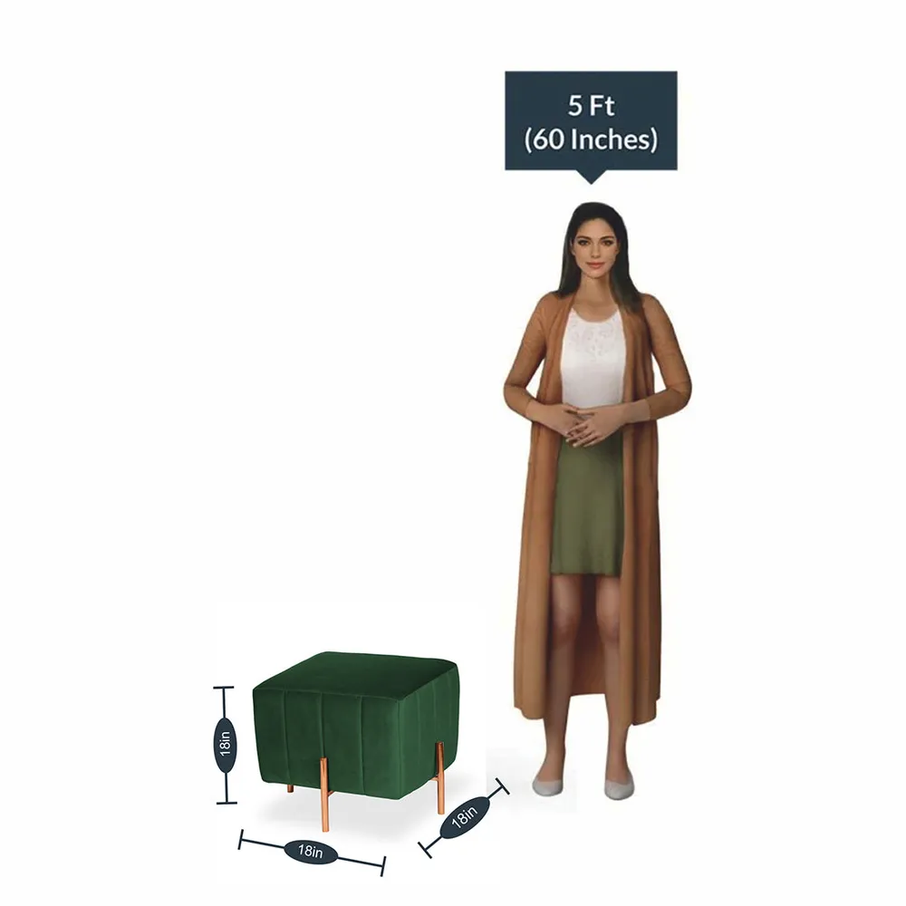 Rich Green Square Ottoman/Pouffe With Rose Gold Legs