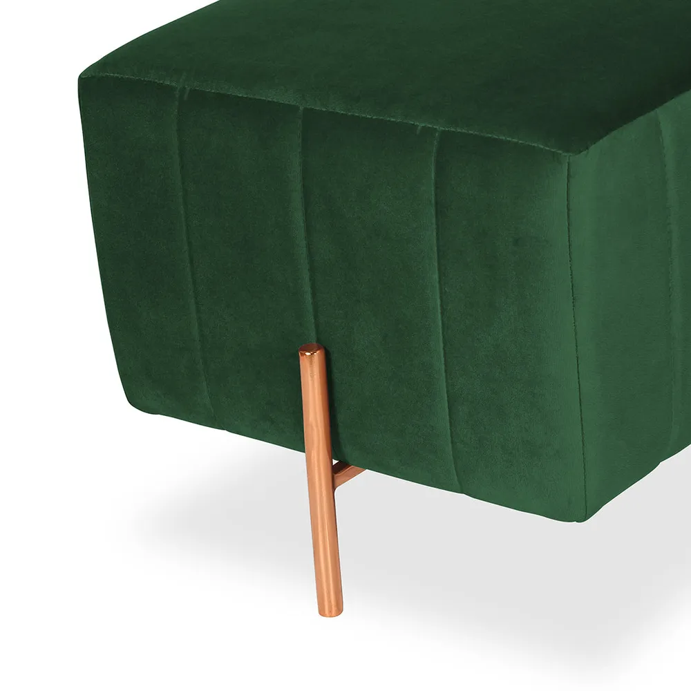 Rich Green Square Ottoman/Pouffe With Rose Gold Legs