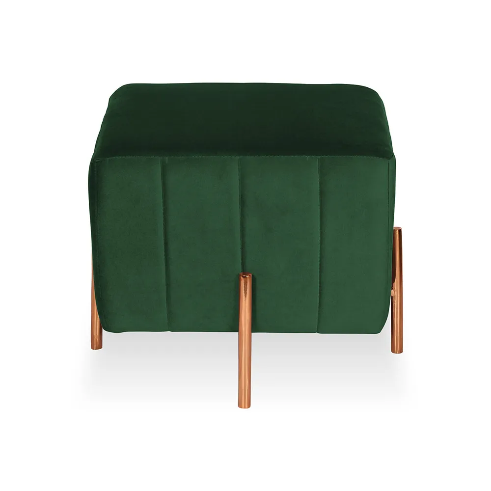 Rich Green Square Ottoman/Pouffe With Rose Gold Legs