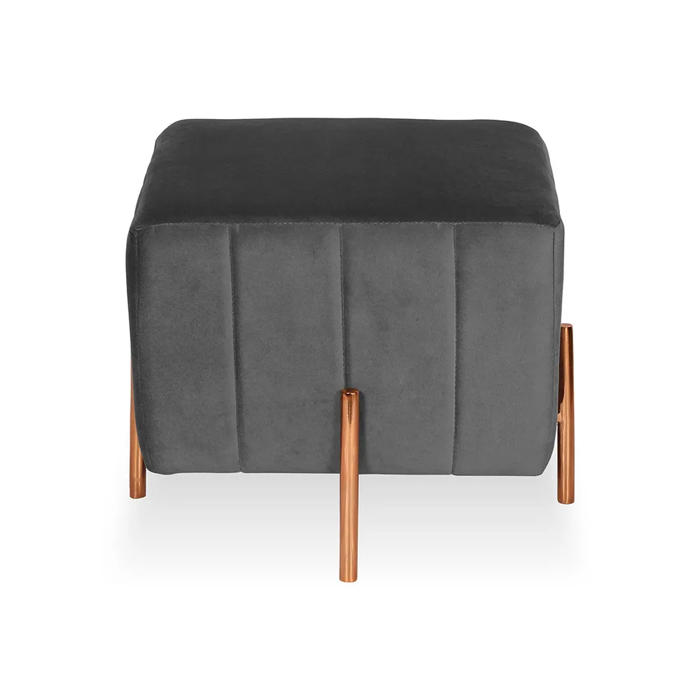 Rich Grey Square Ottoman / Pouffe With Rose Gold Legs