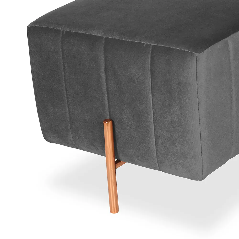 Rich Grey Square Ottoman / Pouffe With Rose Gold Legs