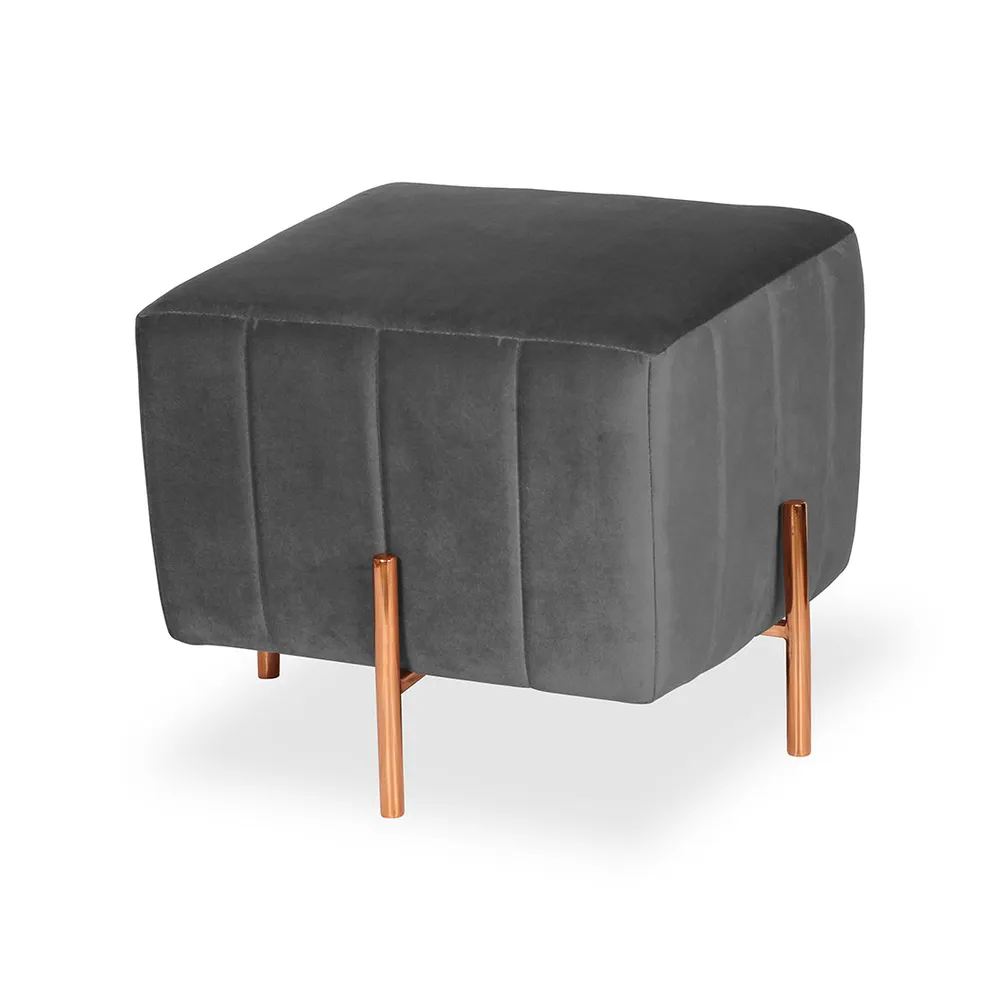 Rich Grey Square Ottoman / Pouffe With Rose Gold Legs