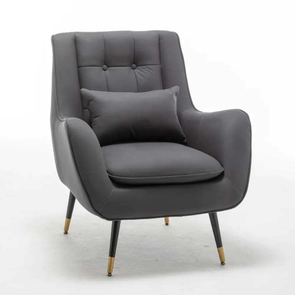 Rich Grey Thick Padded Velvet Armchair with Cushion Single Piece