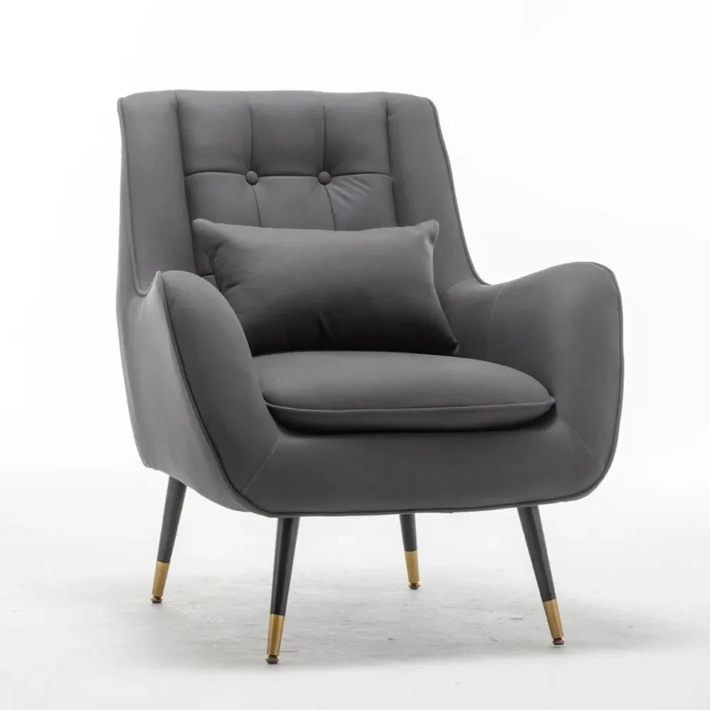 Rich Grey Thick Padded Velvet Armchair with Cushion Single Piece