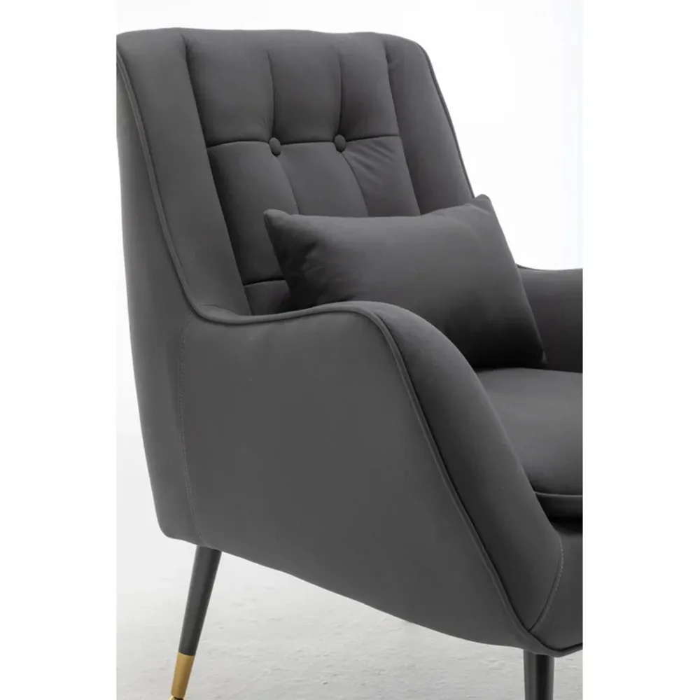 Rich Grey Thick Padded Velvet Armchair with Cushion Single Piece