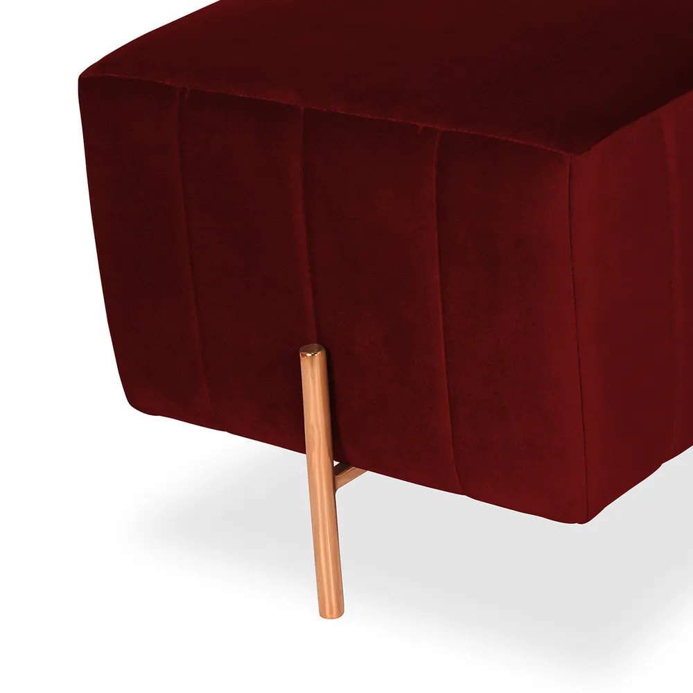 Rich Maroon Square Ottoman / Pouffe With Rose Gold Legs