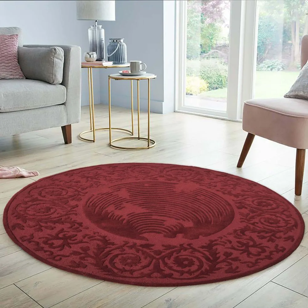 Rich Maroon Traditional Designer Tufted Round Area Carpet 5X5ft