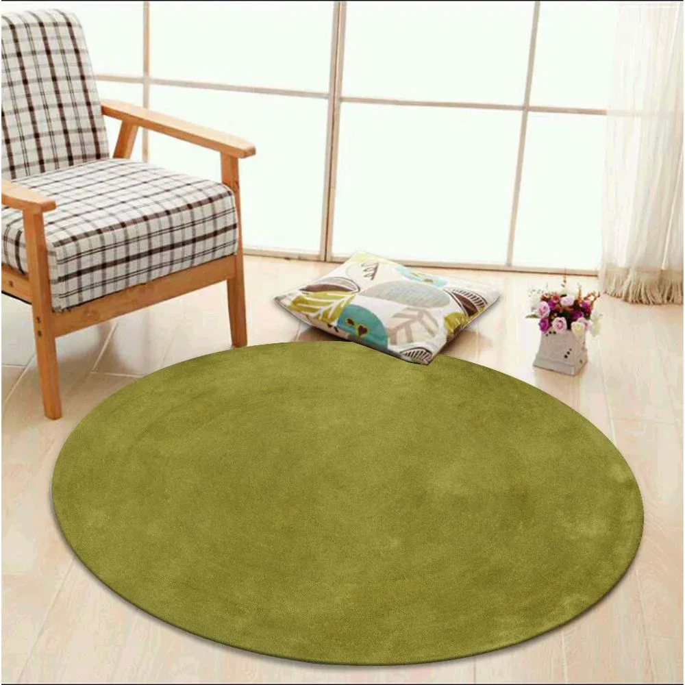 Rich Olive Green Plain Basic Tufted Round Area Carpet 3X3ft