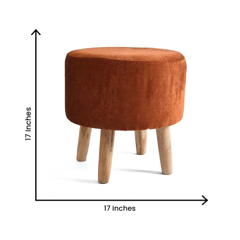 Rich Orange Solid Wooden Pouffe Stool Single Piece