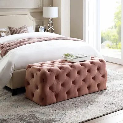Rich Pink Resilient & Super Soft Luxurious Tufted Velvet Upholstered Bench