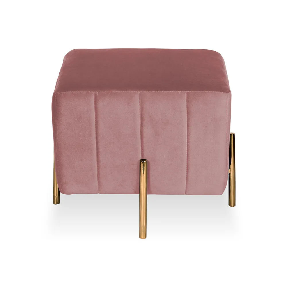 Rich Pink Square Ottoman / Pouffe With Golden Legs