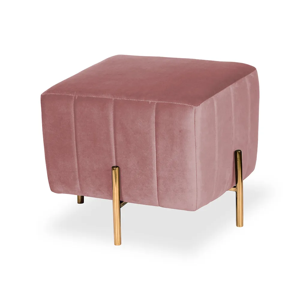 Rich Pink Square Ottoman / Pouffe With Golden Legs