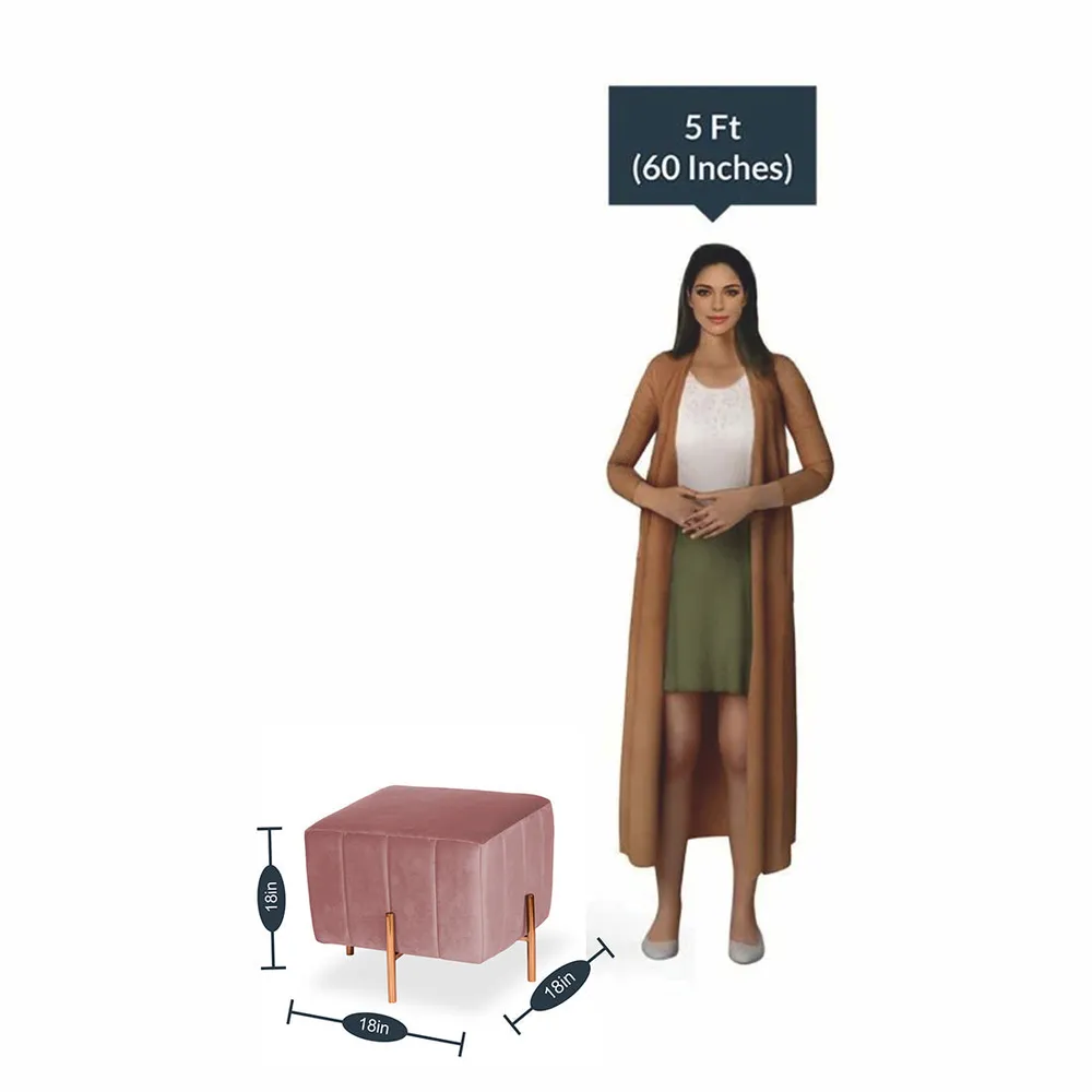 Rich Pink Square Ottoman / Pouffe With Rose Gold Legs