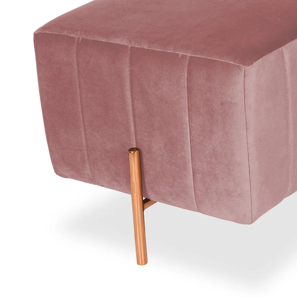Rich Pink Square Ottoman / Pouffe With Rose Gold Legs