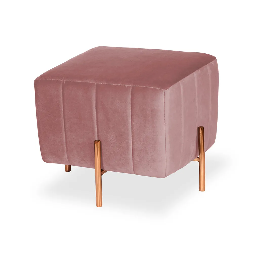 Rich Pink Square Ottoman / Pouffe With Rose Gold Legs