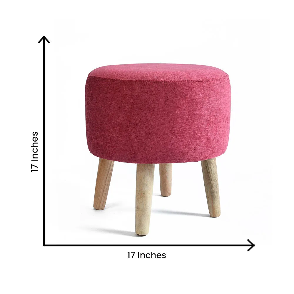 Rich Pink Velvet Solid Wooden Pouffe Stool