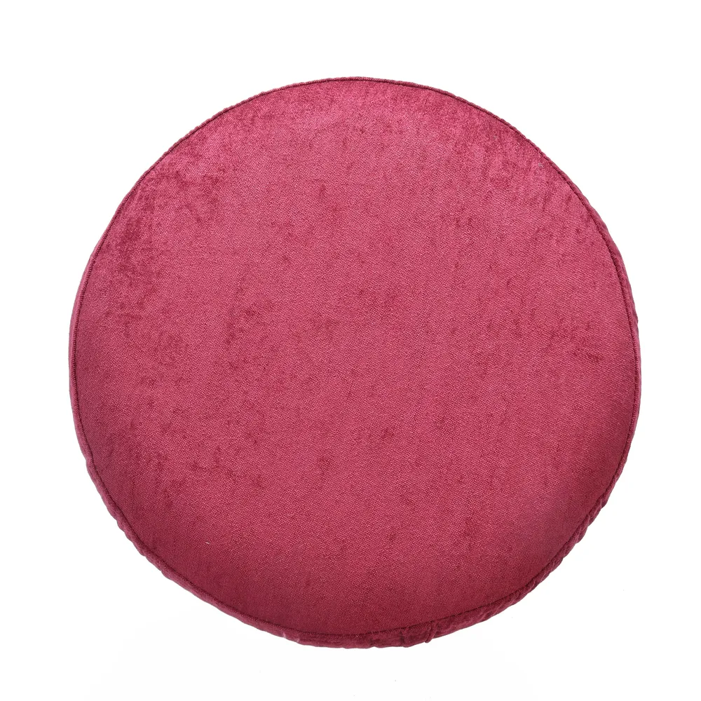 Rich Pink Velvet Solid Wooden Pouffe Stool