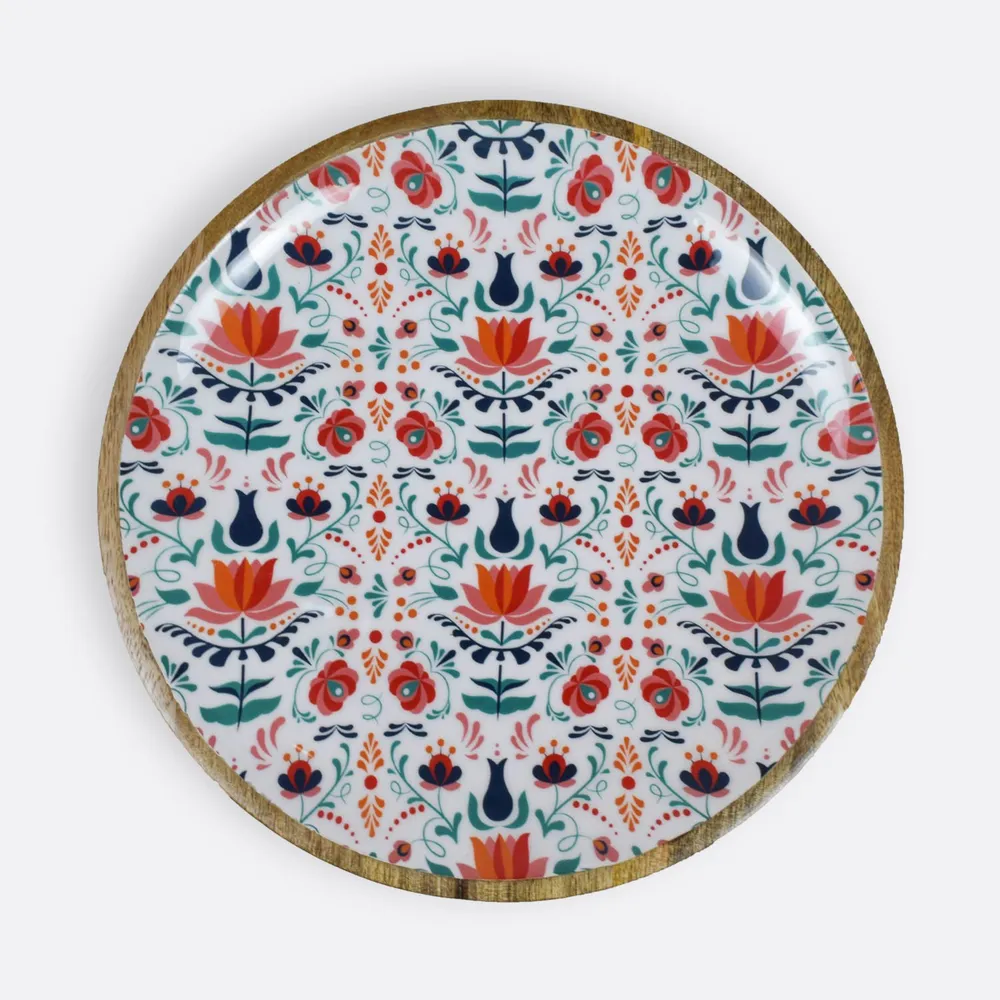 Rich Red Lotus Wooden Serving Platter