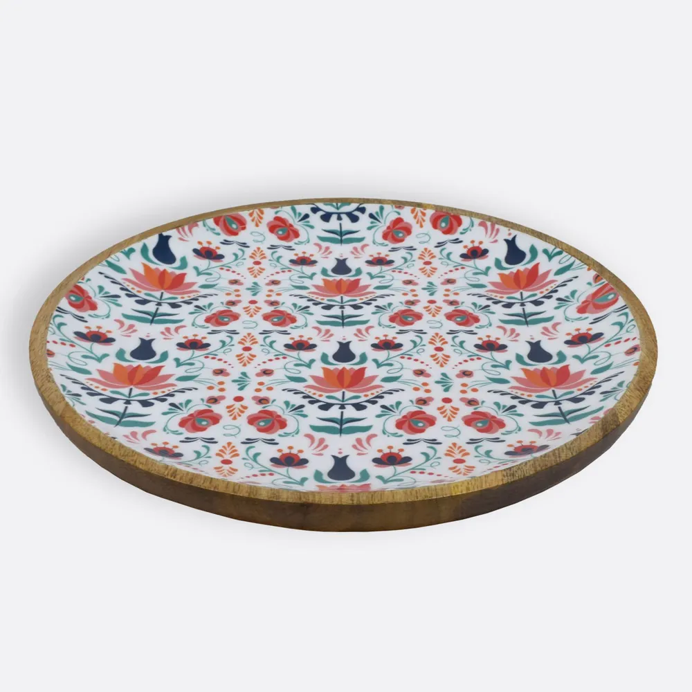 Rich Red Lotus Wooden Serving Platter