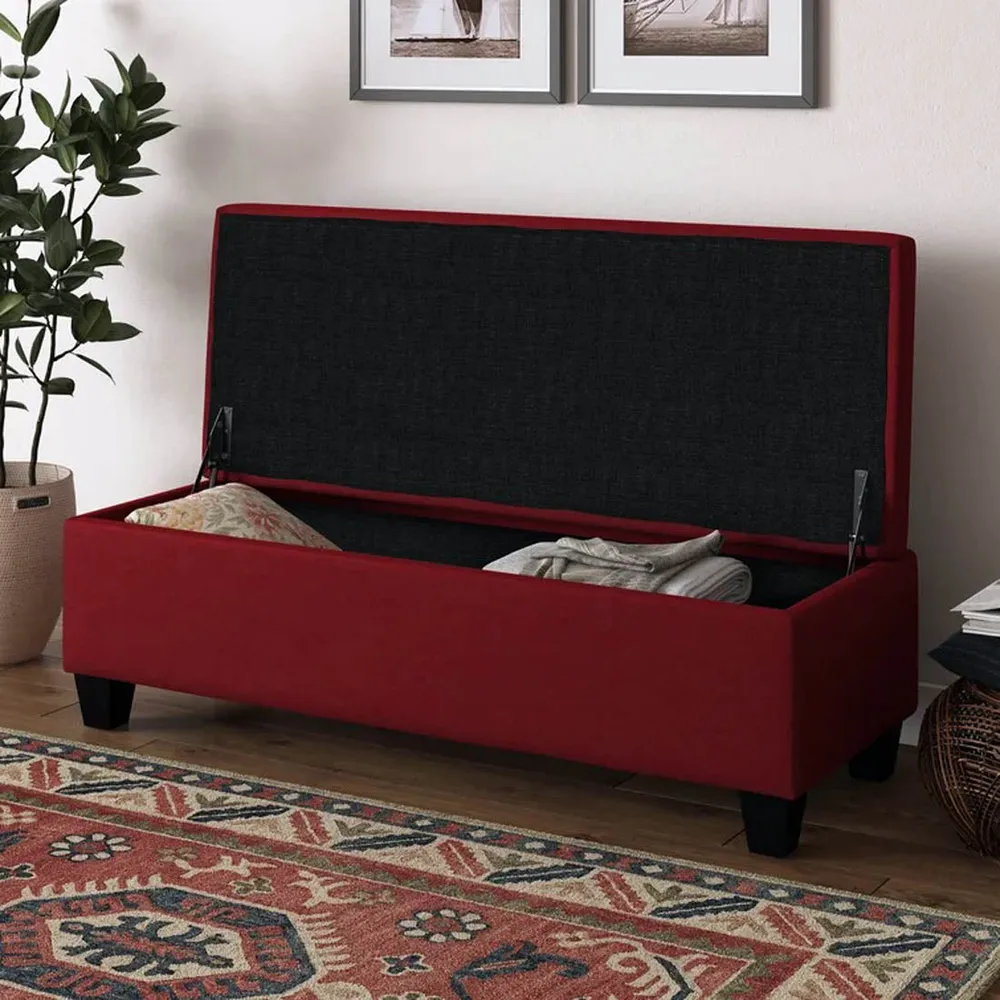 Rich Red Resilient & Super Soft Luxurious Velvet Flip Top Storage Bench