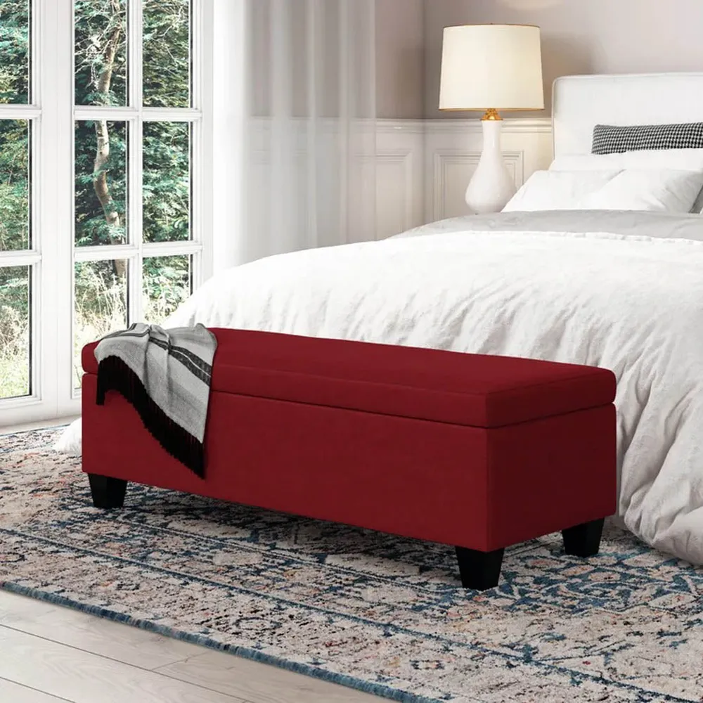Rich Red Resilient & Super Soft Luxurious Velvet Flip Top Storage Bench