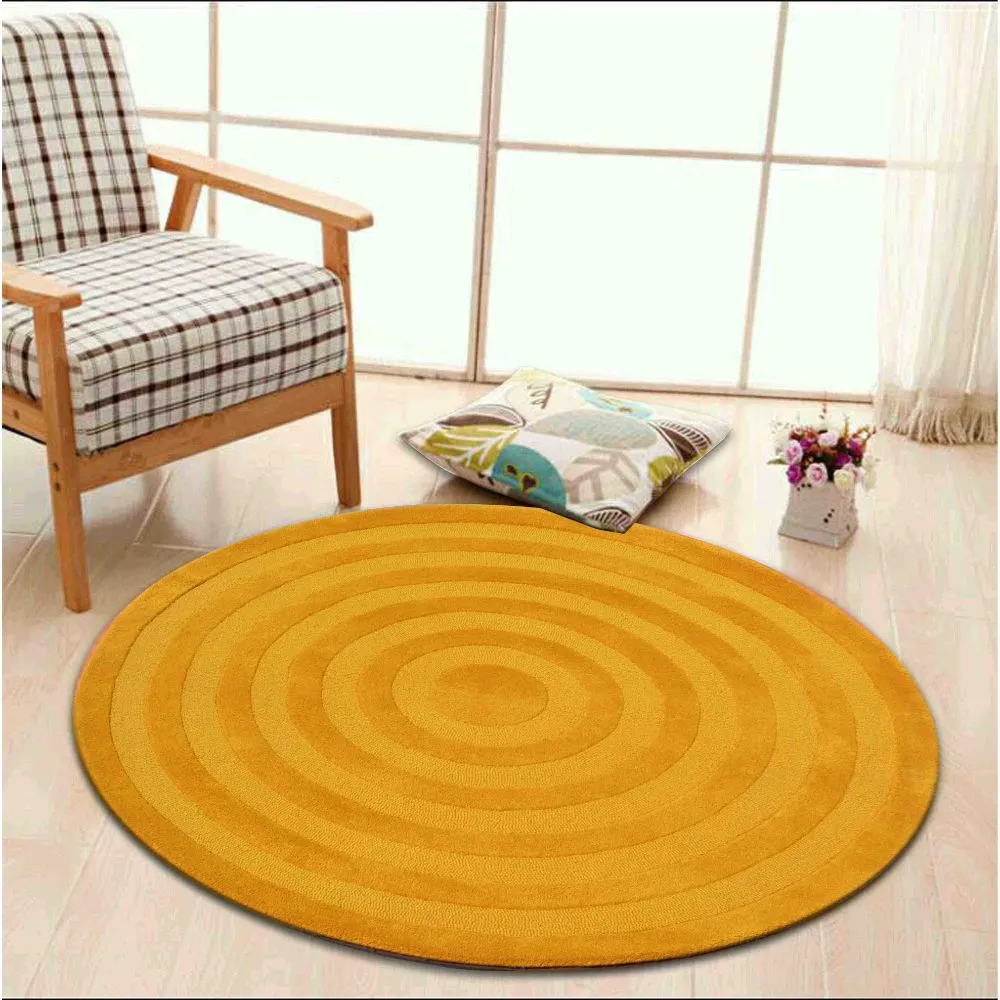 Rich Yellow Spiral Designer Tufted Round Area Carpet
