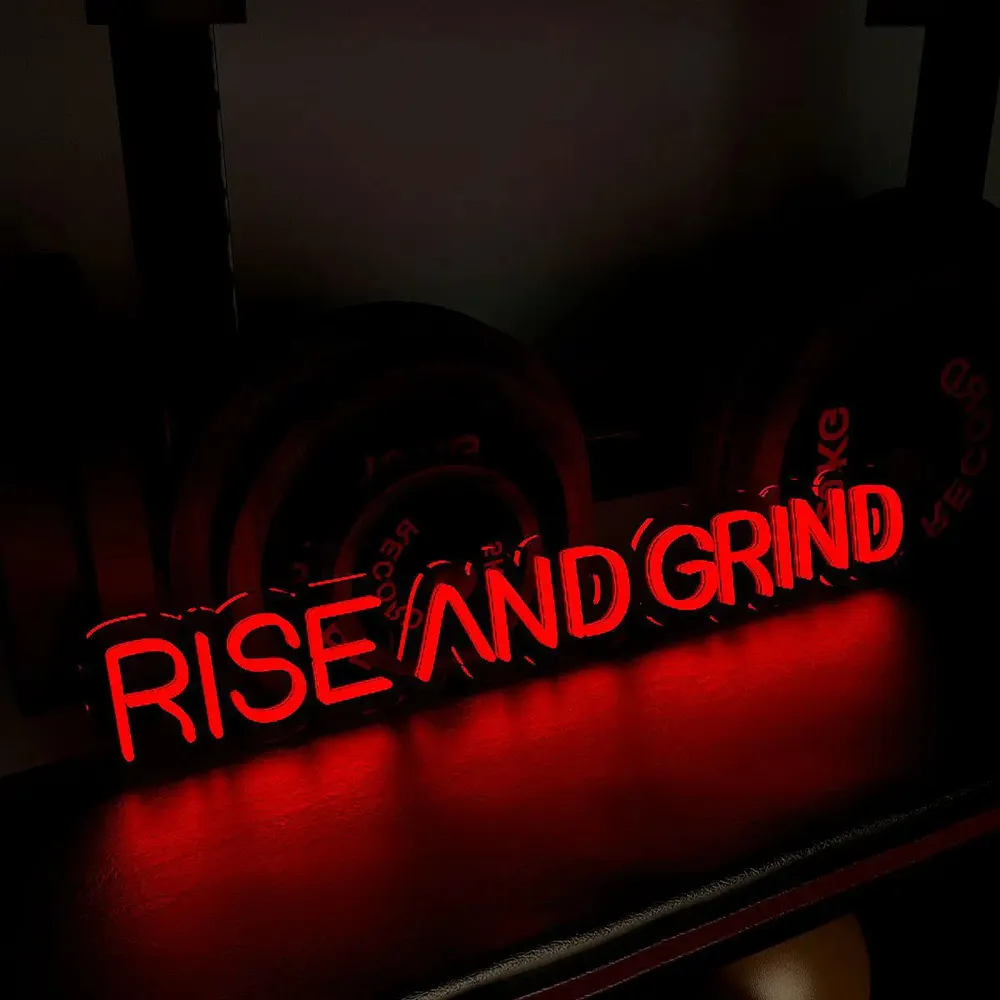 Rise And Grind' LED Neon Light for Gym Wall Decor Red