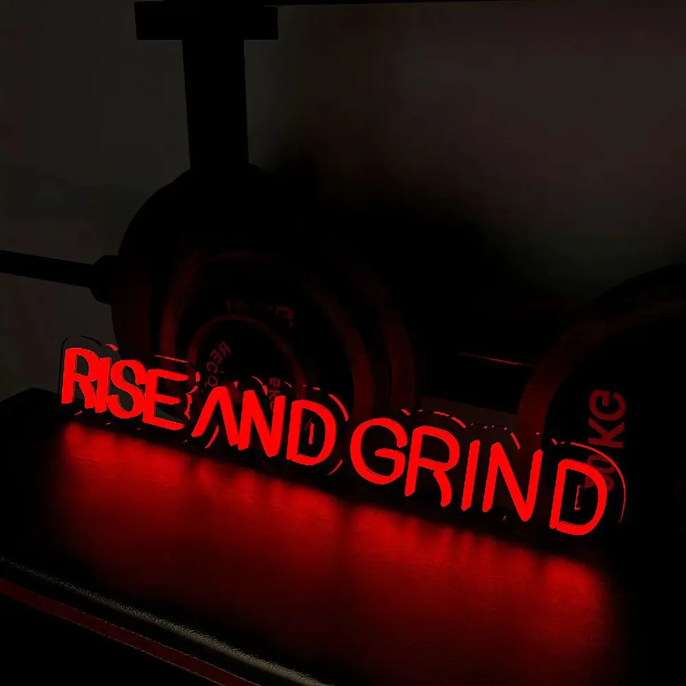 Rise And Grind' LED Neon Light for Gym Wall Decor Red