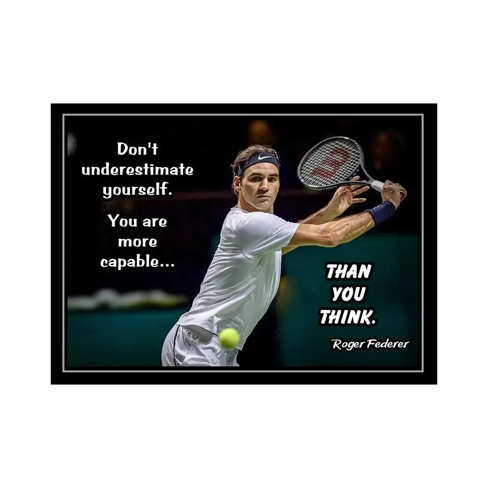 Roger Federer Poster Underestimate Quotes Regular Size Poster 9" X 12"