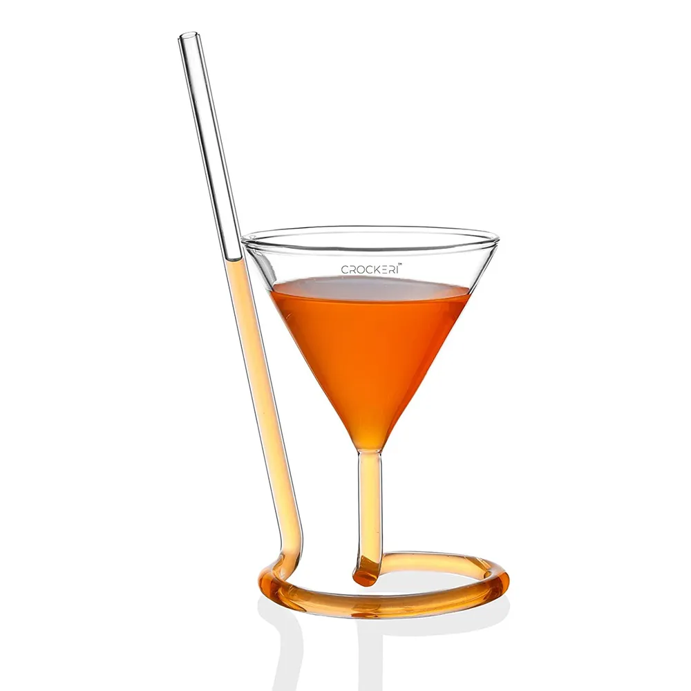 Roll Sip Martini Cocktail Glasses with Build in Straw Single Piece