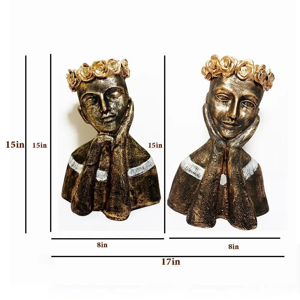 Roman Lady Face planter for Garden Decor Set of 2 , Antique Gold Colour.