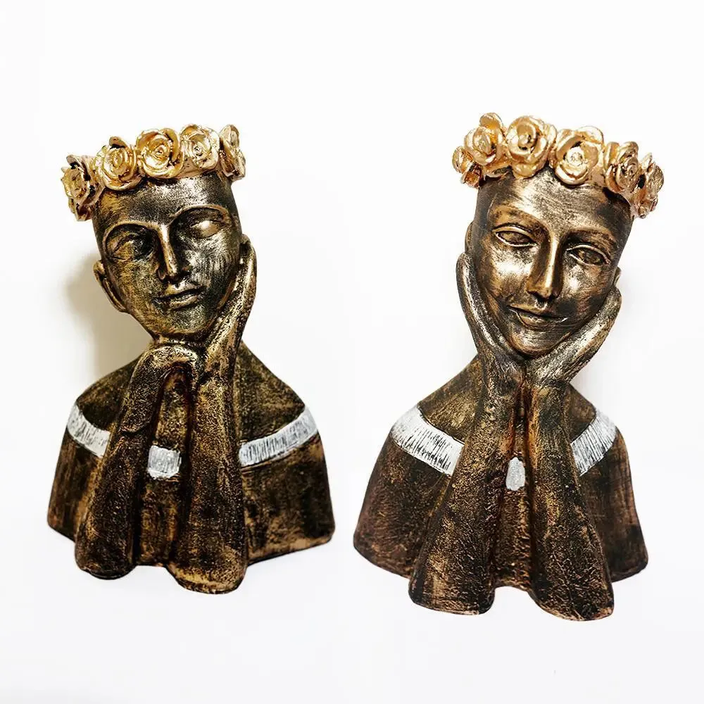 Roman Lady Face planter for Garden Decor Set of 2 , Antique Gold Colour.