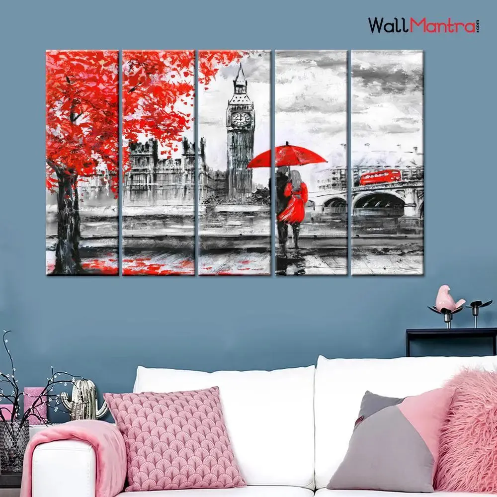 Romantic Black and White 5 Pieces Canvas Print Wall Painting