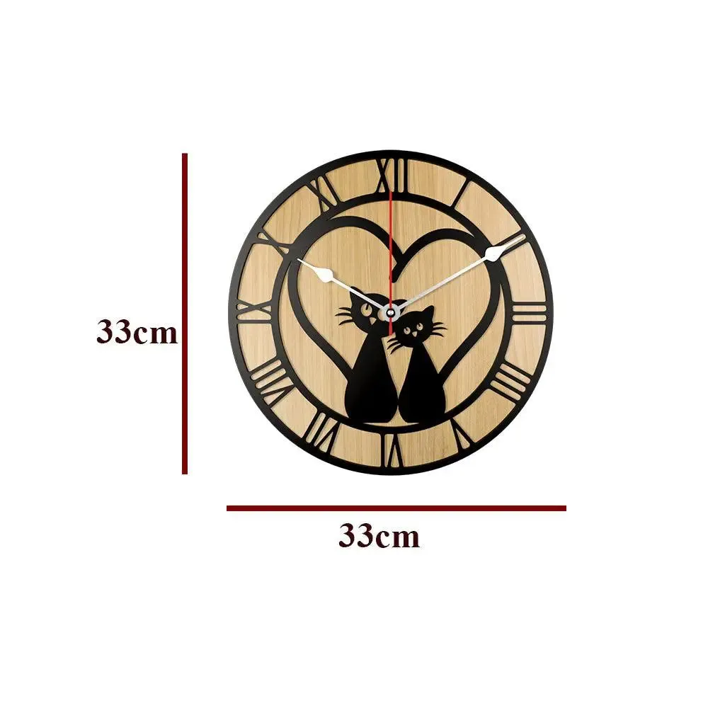 Romantic Cat Couple Dual Layer Wooden Wall Clock