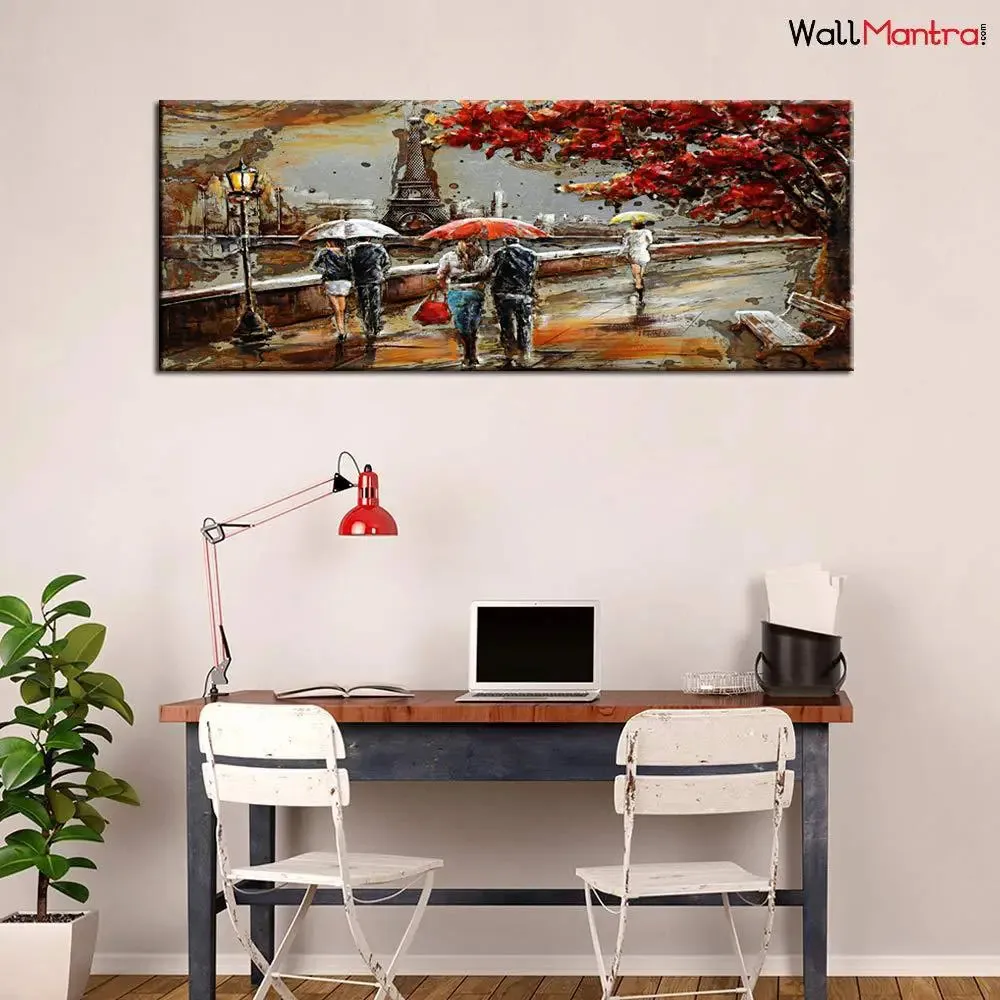 Romantic Couple in Paris Canvas Art  Wall Painting With Frame