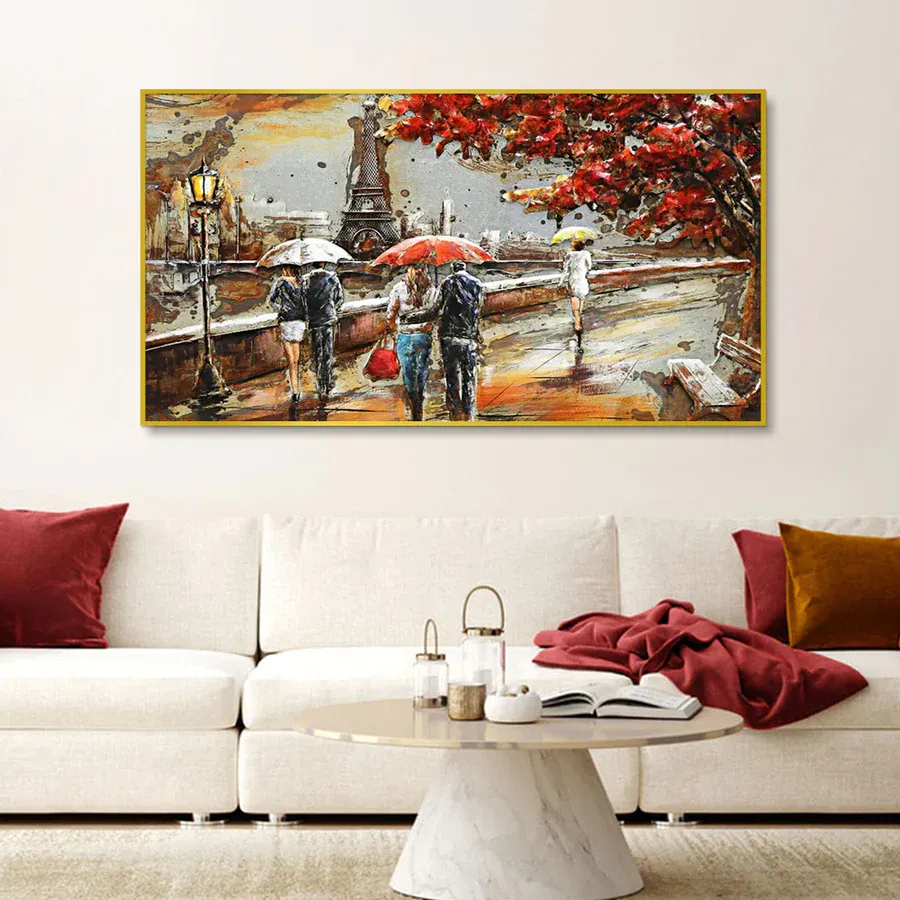 Romantic Couple in Paris Canvas Art  Wall Painting With Frame