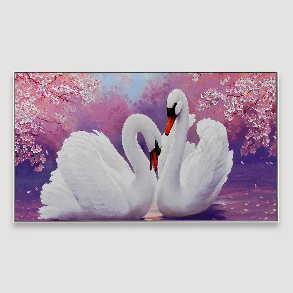 Romantic Couple of Swans Canvas Wall Painting &amp; Wall Art With Frame